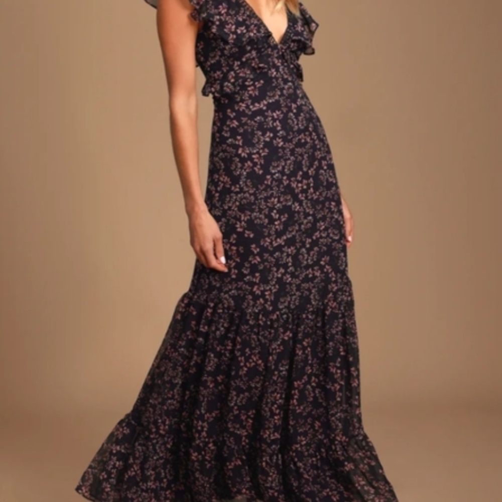 Lulu's Floral Black Maxi Dress XL